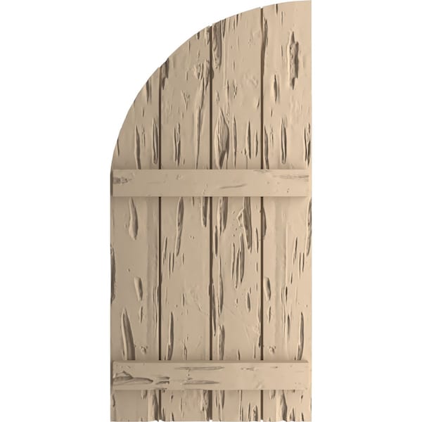 Pecky Cypress 4 Board Joined Board-n-Batten W/Quarter Round Arch Top Faux Wood Shutters, 22W X 38H